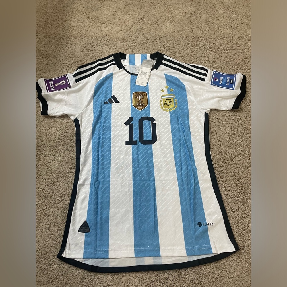 COPY - Messi Argentina soccer jersey 2022 world cup (3stars) Fifa & champions P…